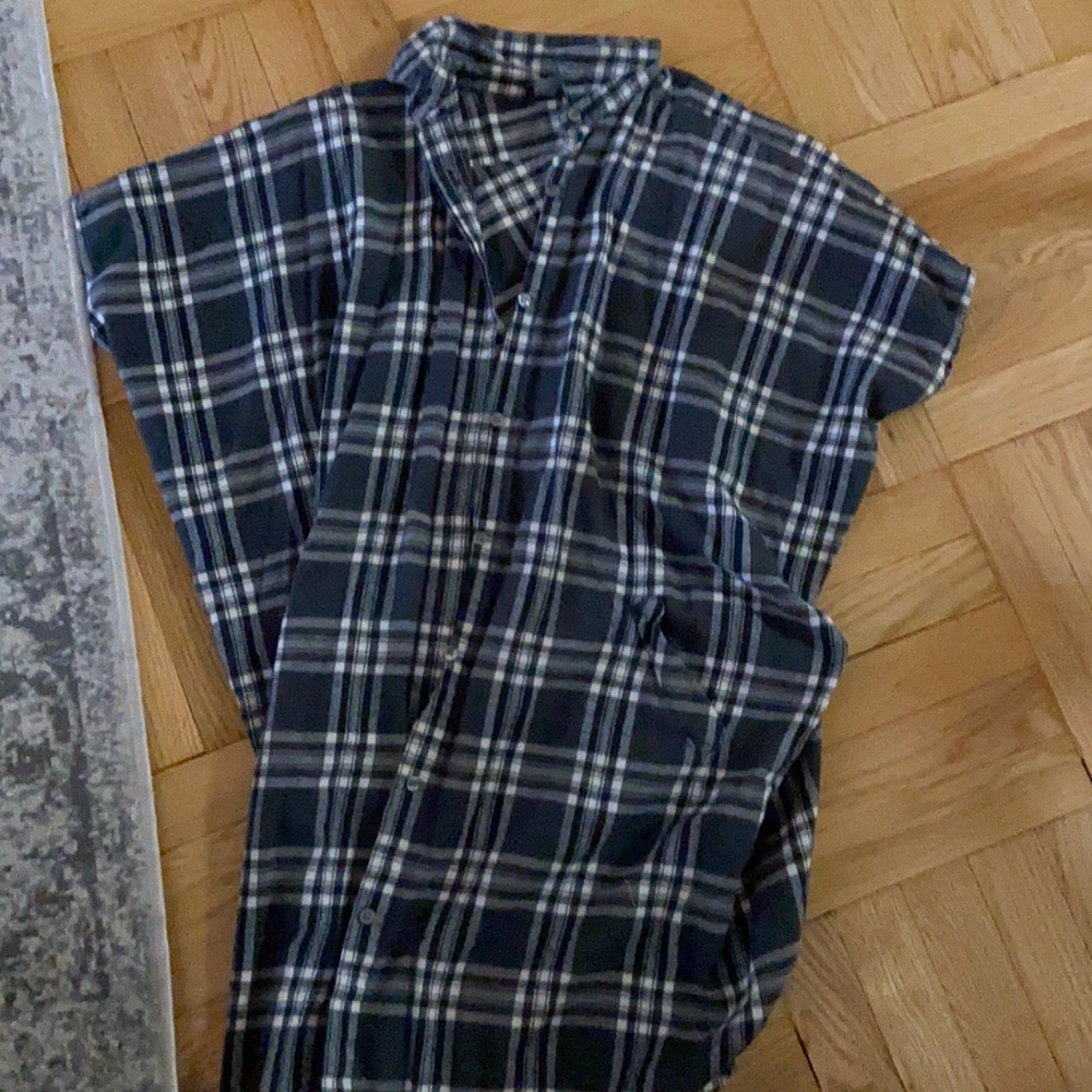Hatch Navy and White Plaid Button-Down Shirt